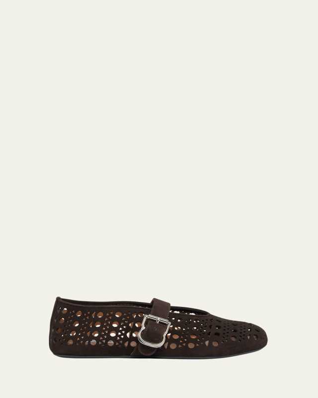 Vienne Perforated Suede Buckle Ballerina Flats
